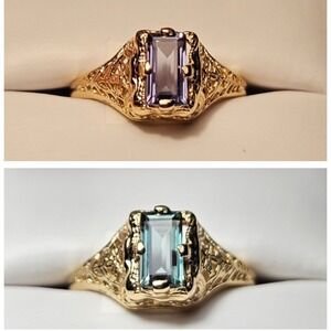 13k‎ - 14k YW Gold .86ct Emerald Cut Natural Untreated Alexandrite Ring SZ 6.25